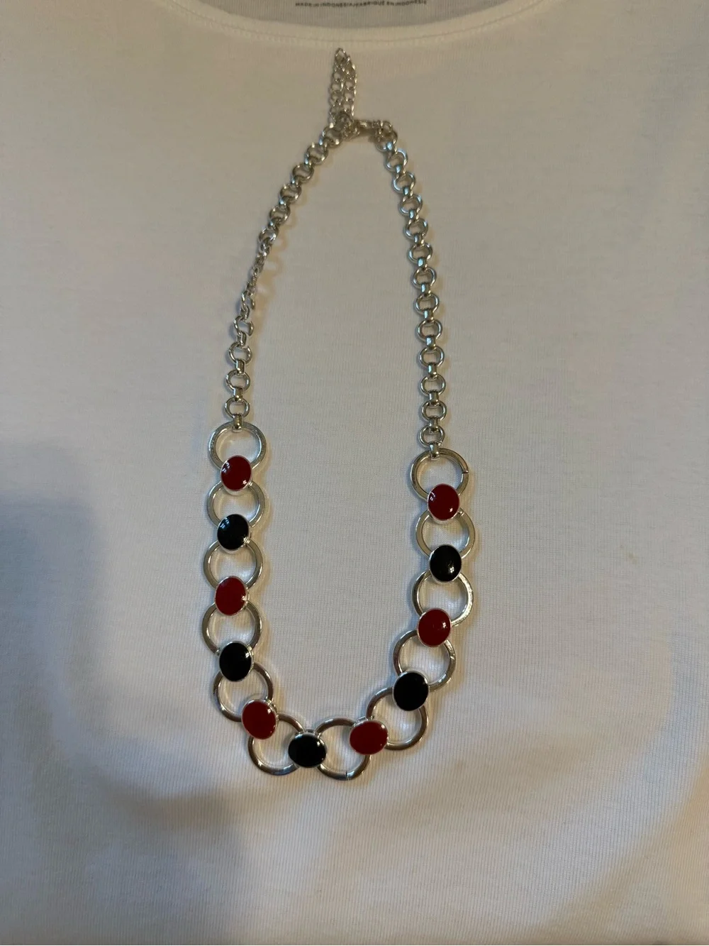 Talbots Silver-Link Necklace with Red and Blue Accents